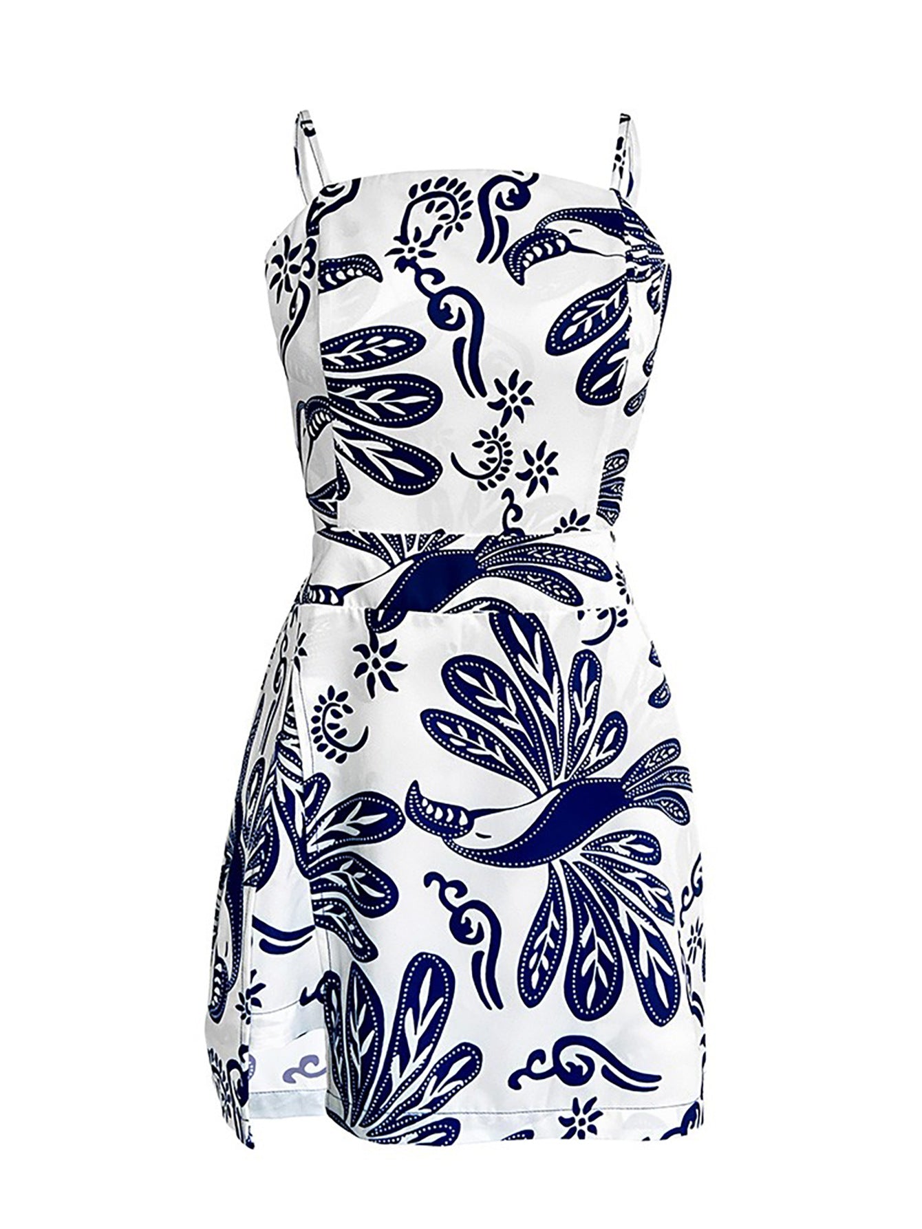 LADIES SLEEVELESS PLAYSUIT / ROMPER WHITE-BLUE (SIZE S - 2XL)