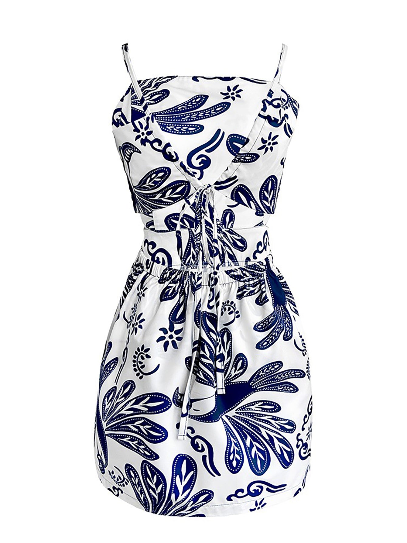 LADIES SLEEVELESS PLAYSUIT / ROMPER WHITE-BLUE (SIZE S - 2XL)