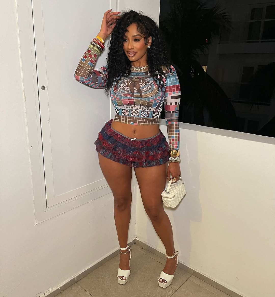 LADIES LONG SLEEVE MESH CROP TOP WHITE MULTI COLOUR (SIZE S - L)