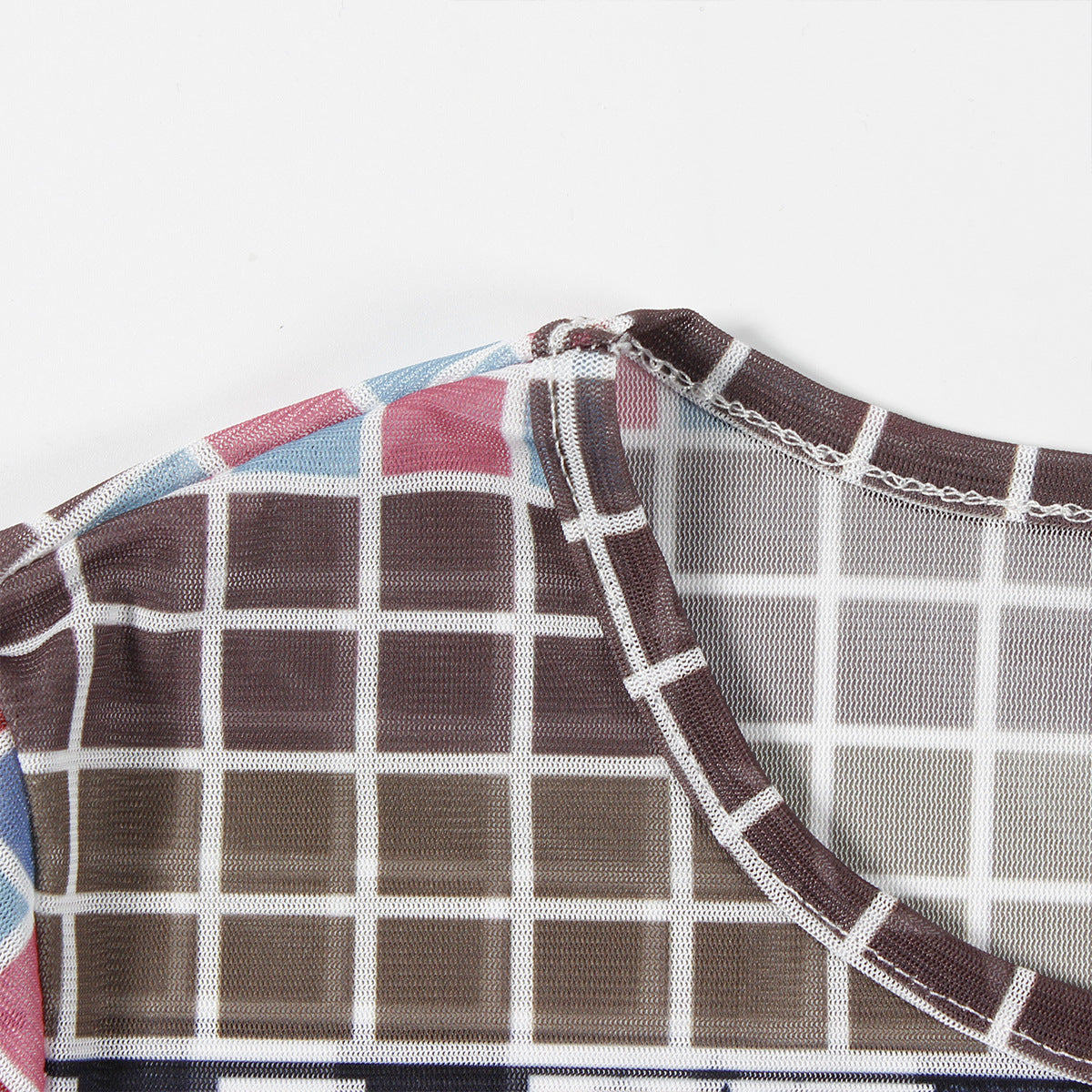 LADIES LONG SLEEVE MESH CROP TOP WHITE MULTI COLOUR (SIZE S - L)