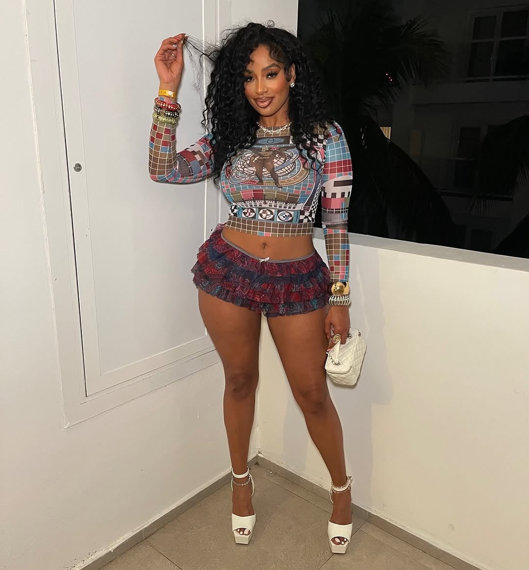 LADIES LONG SLEEVE MESH CROP TOP WHITE MULTI COLOUR (SIZE S - L)