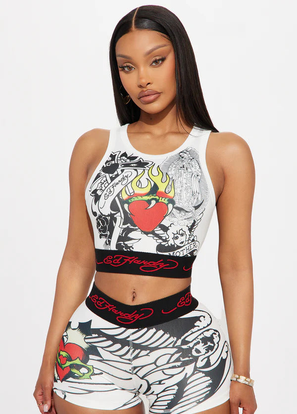 LADIES TWO PIECE SLEEVELESS VEST & SHORTS SET WHITE / GRAY (SIZE S - XL)