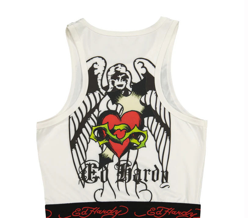 LADIES TWO PIECE SLEEVELESS VEST & SHORTS SET WHITE / GRAY (SIZE S - XL)