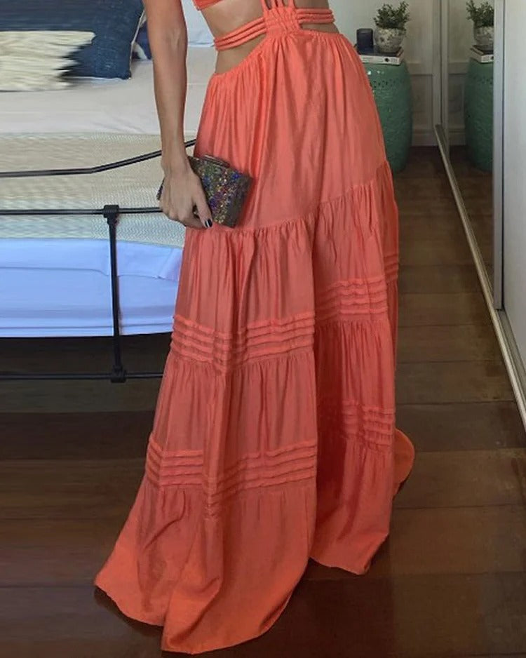 LADIES CUT OUT, LONG MAXI DRESS ORANGE (SIZE XS - XL)