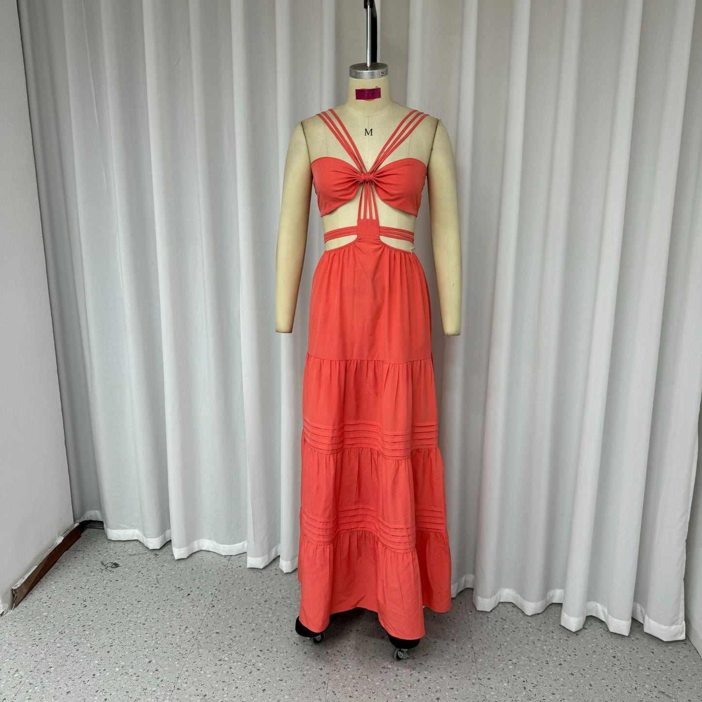 LADIES CUT OUT, LONG MAXI DRESS ORANGE (SIZE XS - XL)