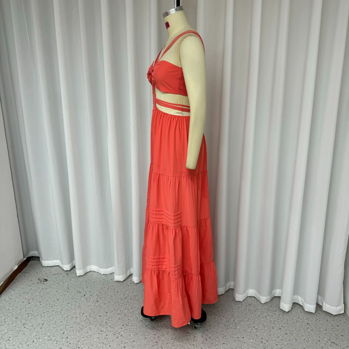 LADIES CUT OUT, LONG MAXI DRESS ORANGE (SIZE XS - XL)
