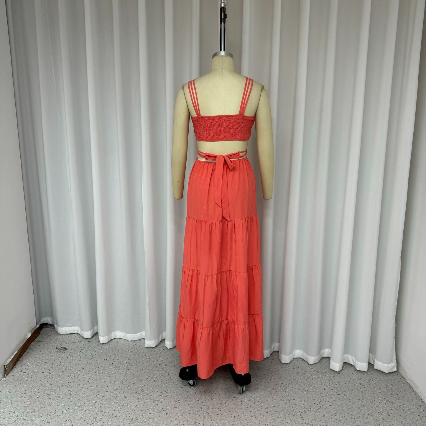 LADIES CUT OUT, LONG MAXI DRESS ORANGE (SIZE XS - XL)