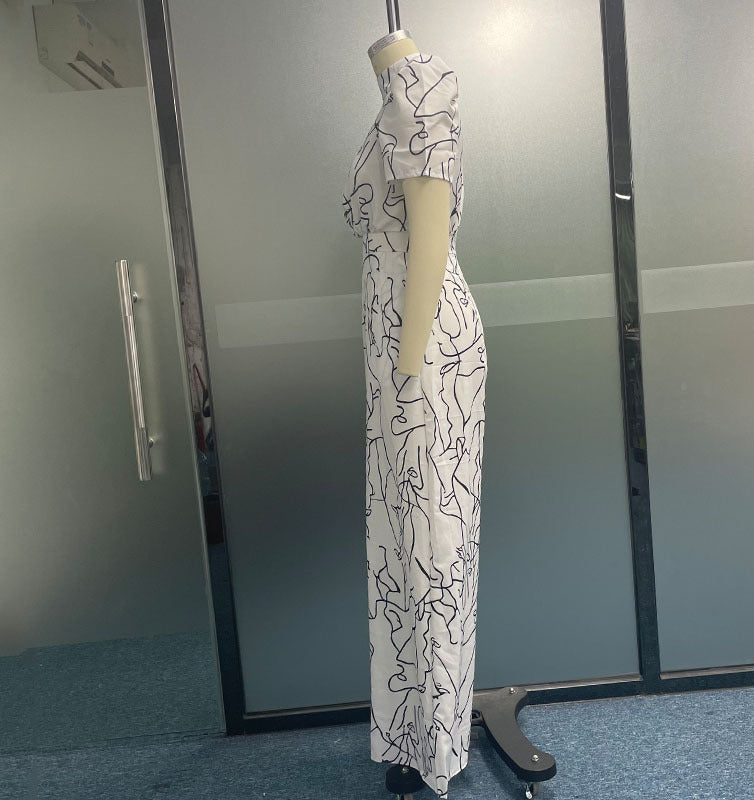 LADIES SHORT SLEEVE LONG JUMPSUIT WHITE (SIZE S - XL)
