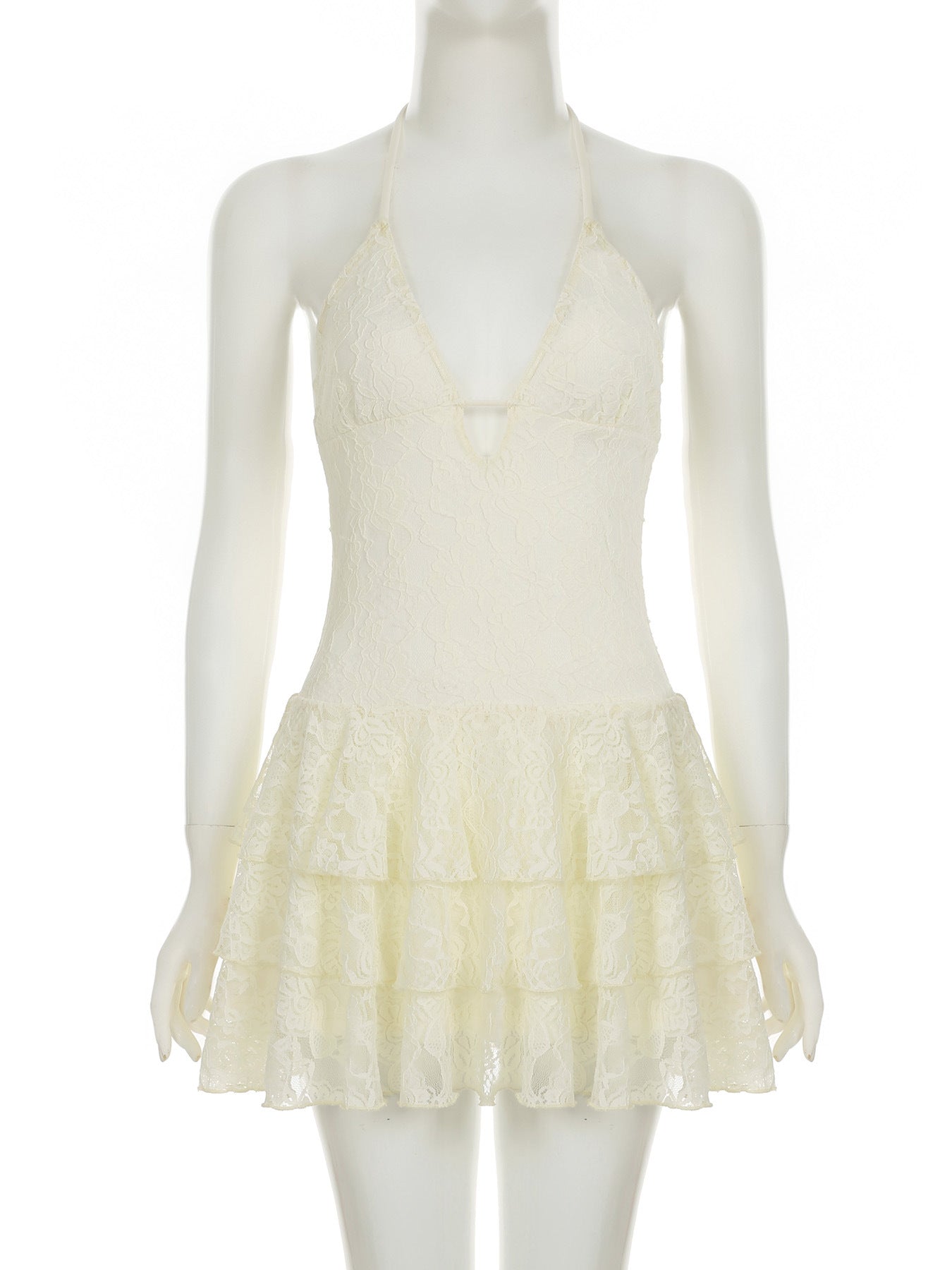 LADIES SLEEVELESS LACE MINI DRESS OFF WHITE (SIZE S - L)