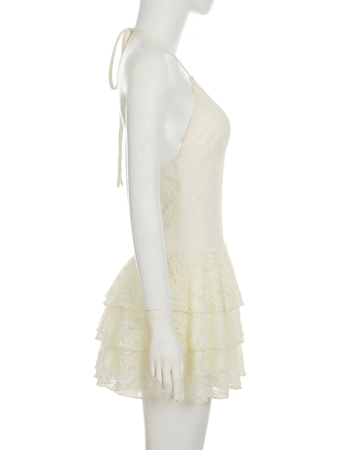 LADIES SLEEVELESS LACE MINI DRESS OFF WHITE (SIZE S - L)