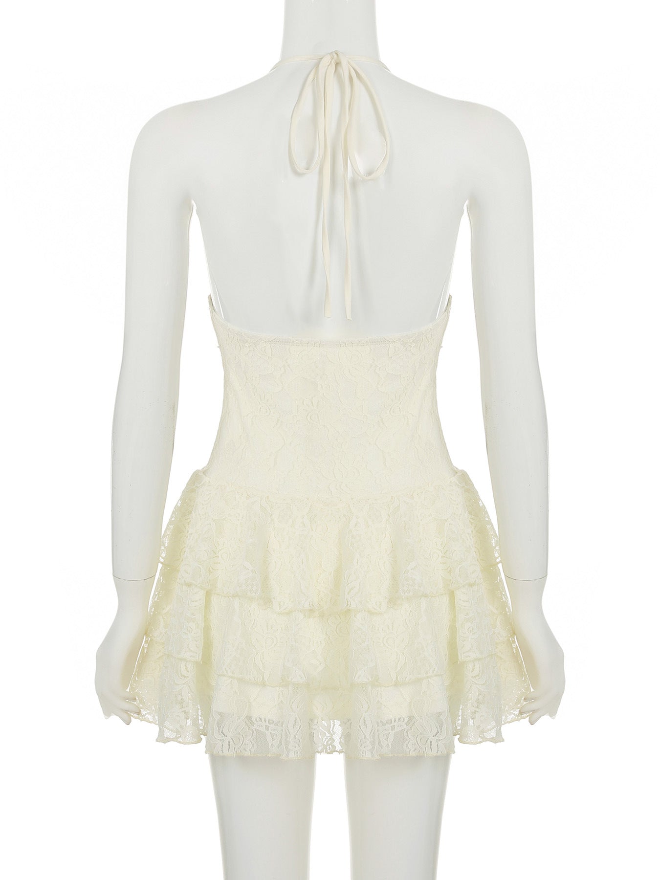 LADIES SLEEVELESS LACE MINI DRESS OFF WHITE (SIZE S - L)