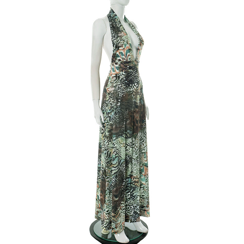 LADIES HALTERNECK LONG DRESS WITH SLIT (SIZE S - L)