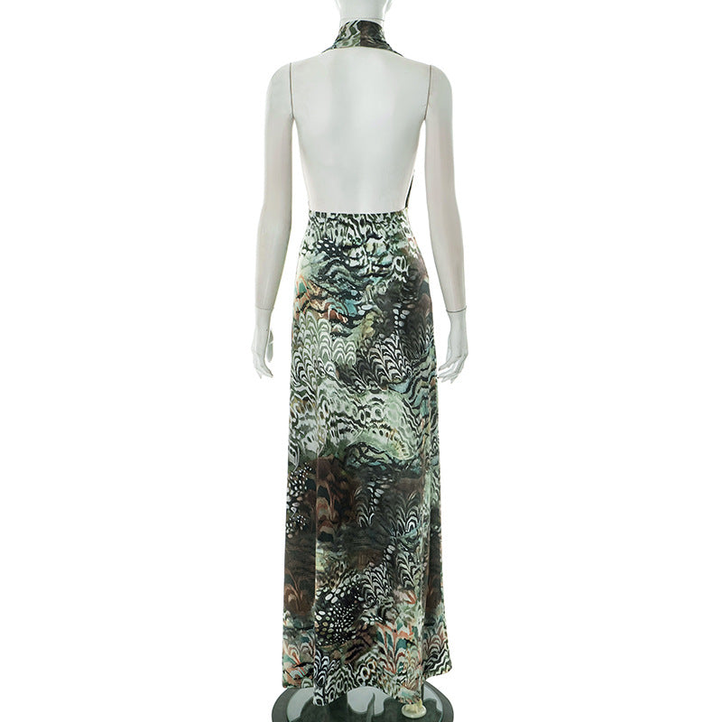 LADIES HALTERNECK LONG DRESS WITH SLIT (SIZE S - L)
