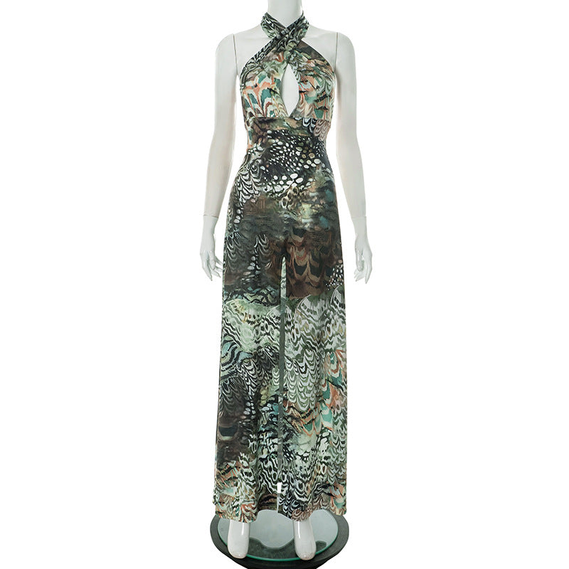 LADIES HALTERNECK LONG DRESS WITH SLIT (SIZE S - L)