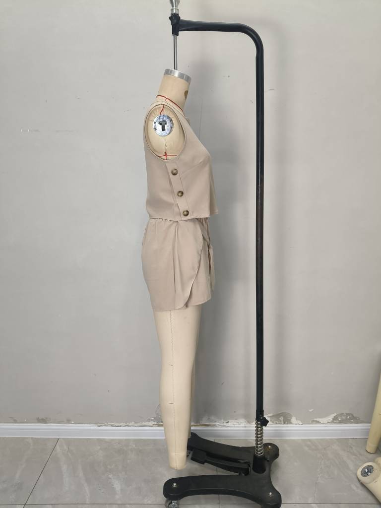 LADIES TWO PIECE SLEEVELESS TOP & SHORTS SET KHAKI / ARMY GREEN / BLACK (SIZE S - 2XL)