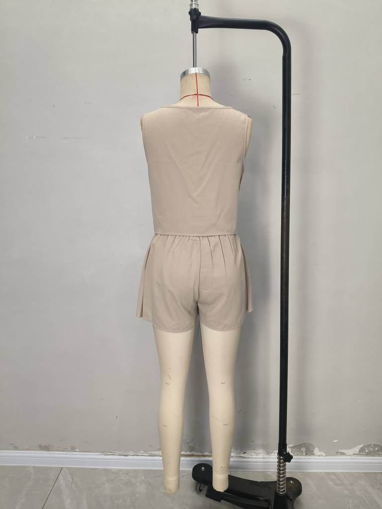 LADIES TWO PIECE SLEEVELESS TOP & SHORTS SET KHAKI / ARMY GREEN / BLACK (SIZE S - 2XL)