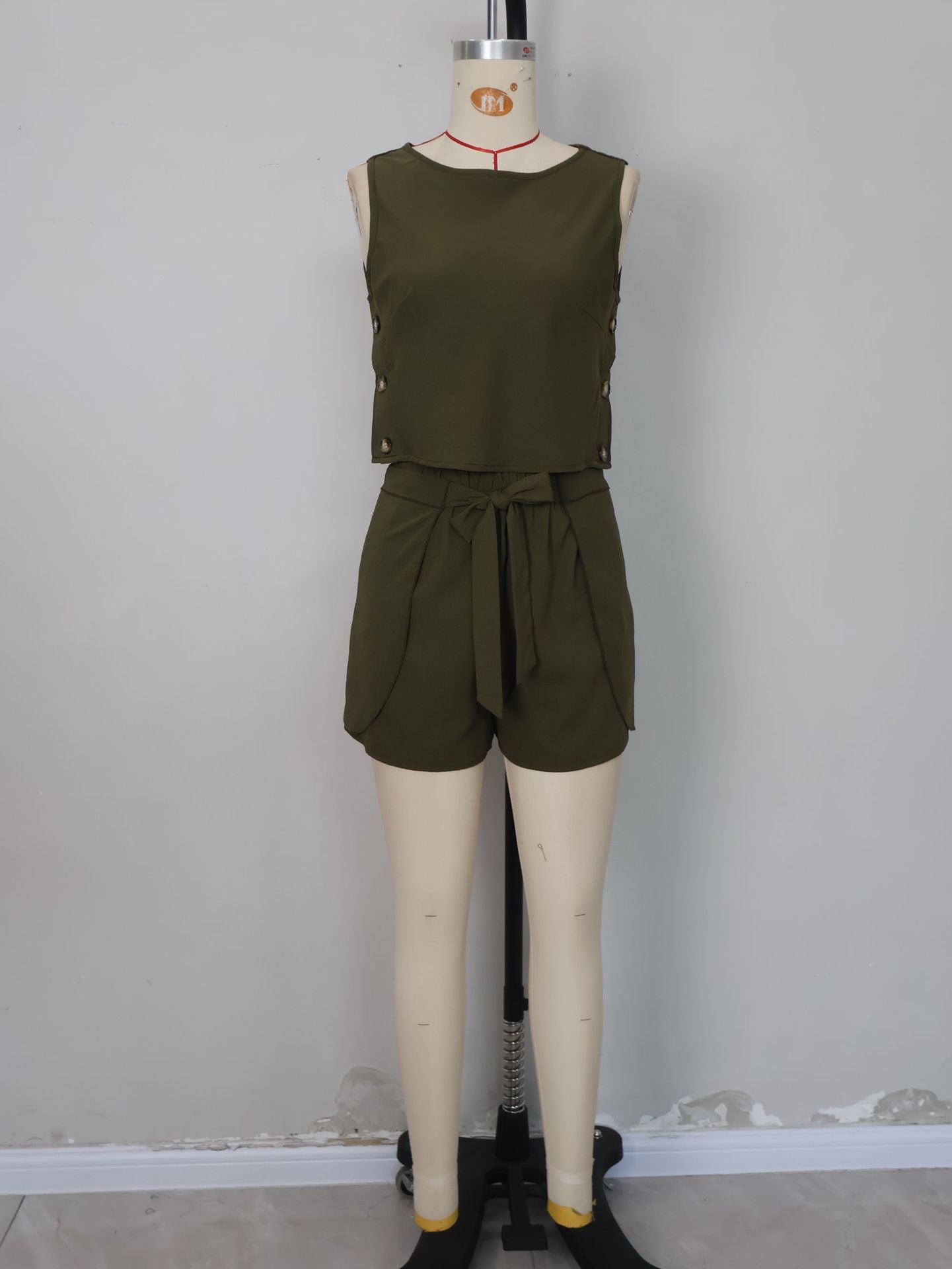 LADIES TWO PIECE SLEEVELESS TOP & SHORTS SET KHAKI / ARMY GREEN / BLACK (SIZE S - 2XL)