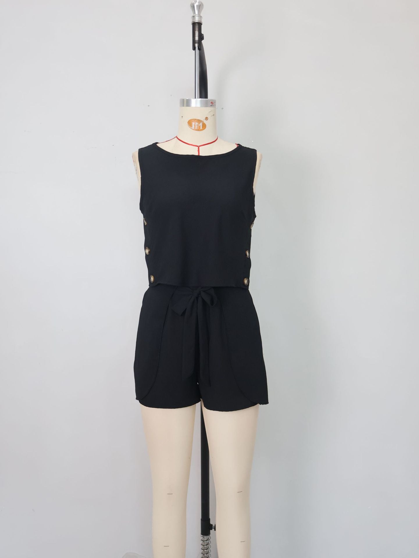 LADIES TWO PIECE SLEEVELESS TOP & SHORTS SET KHAKI / ARMY GREEN / BLACK (SIZE S - 2XL)