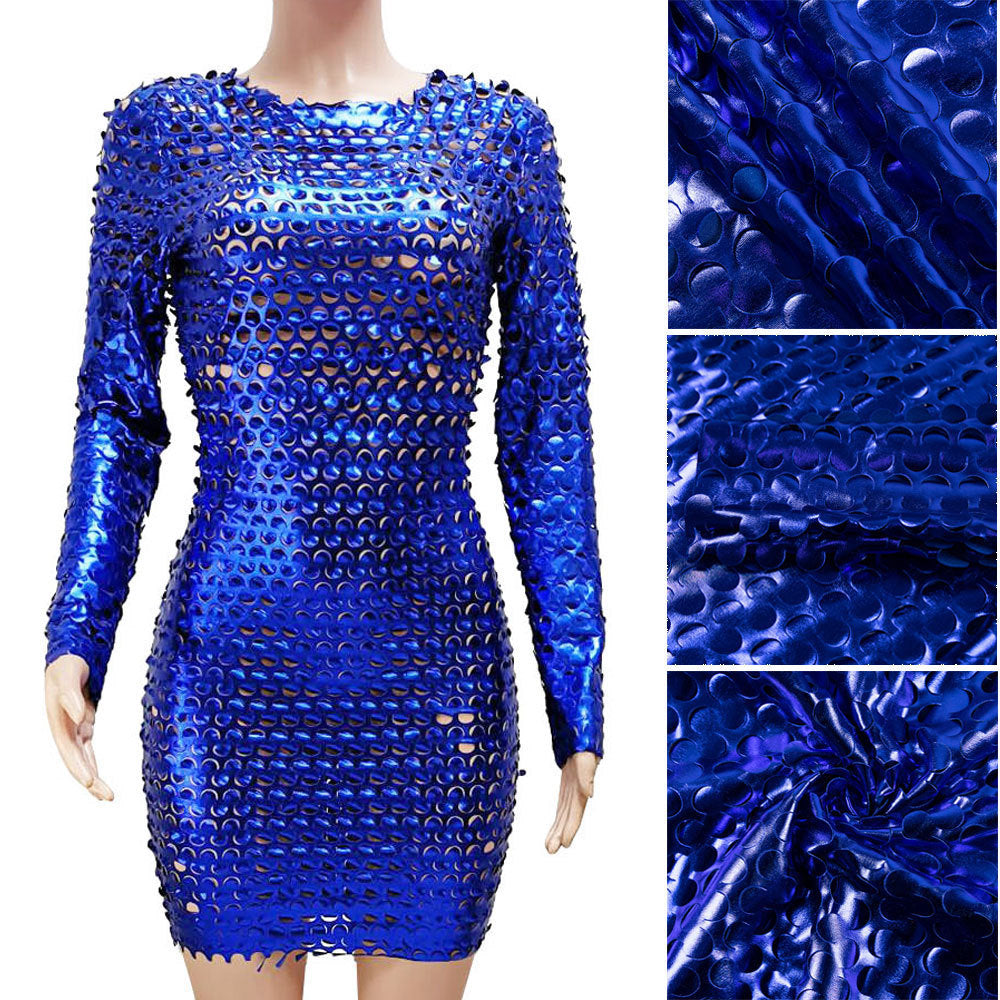 LADIES LONG SLEEVE BODYCON NIGHTCLUB MINI DRESS BLUE / BLACK (SIZE S - 2XL)