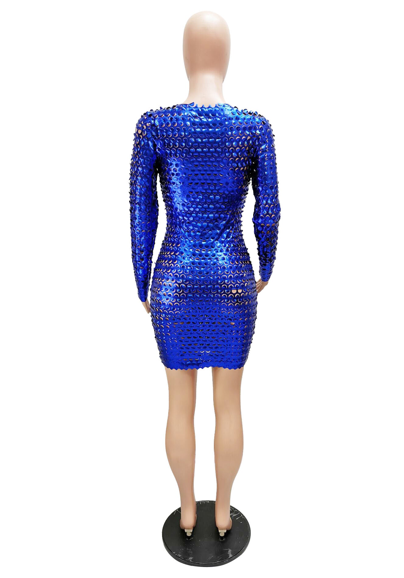 LADIES LONG SLEEVE BODYCON NIGHTCLUB MINI DRESS BLUE / BLACK (SIZE S - 2XL)