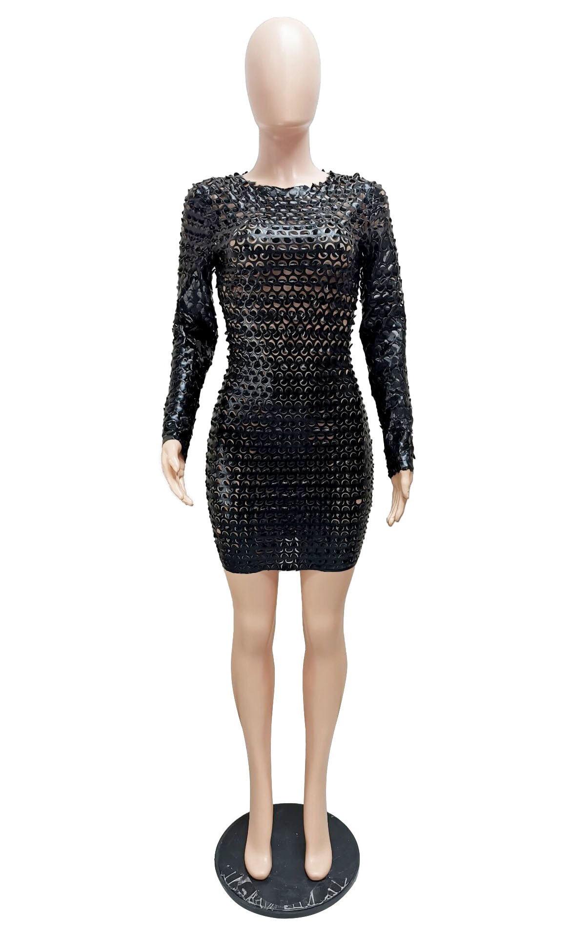 LADIES LONG SLEEVE BODYCON NIGHTCLUB MINI DRESS BLUE / BLACK (SIZE S - 2XL)