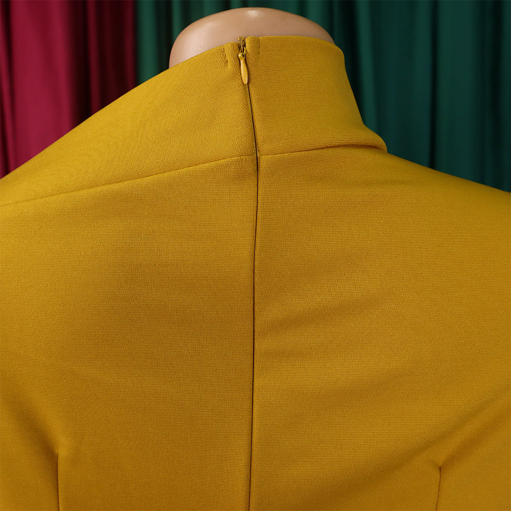 LADIES PLUS SIZE LONG SLEEVE DRESS MUSTARD YELLOW / GREEN / RED (SIZE S - 3XL)