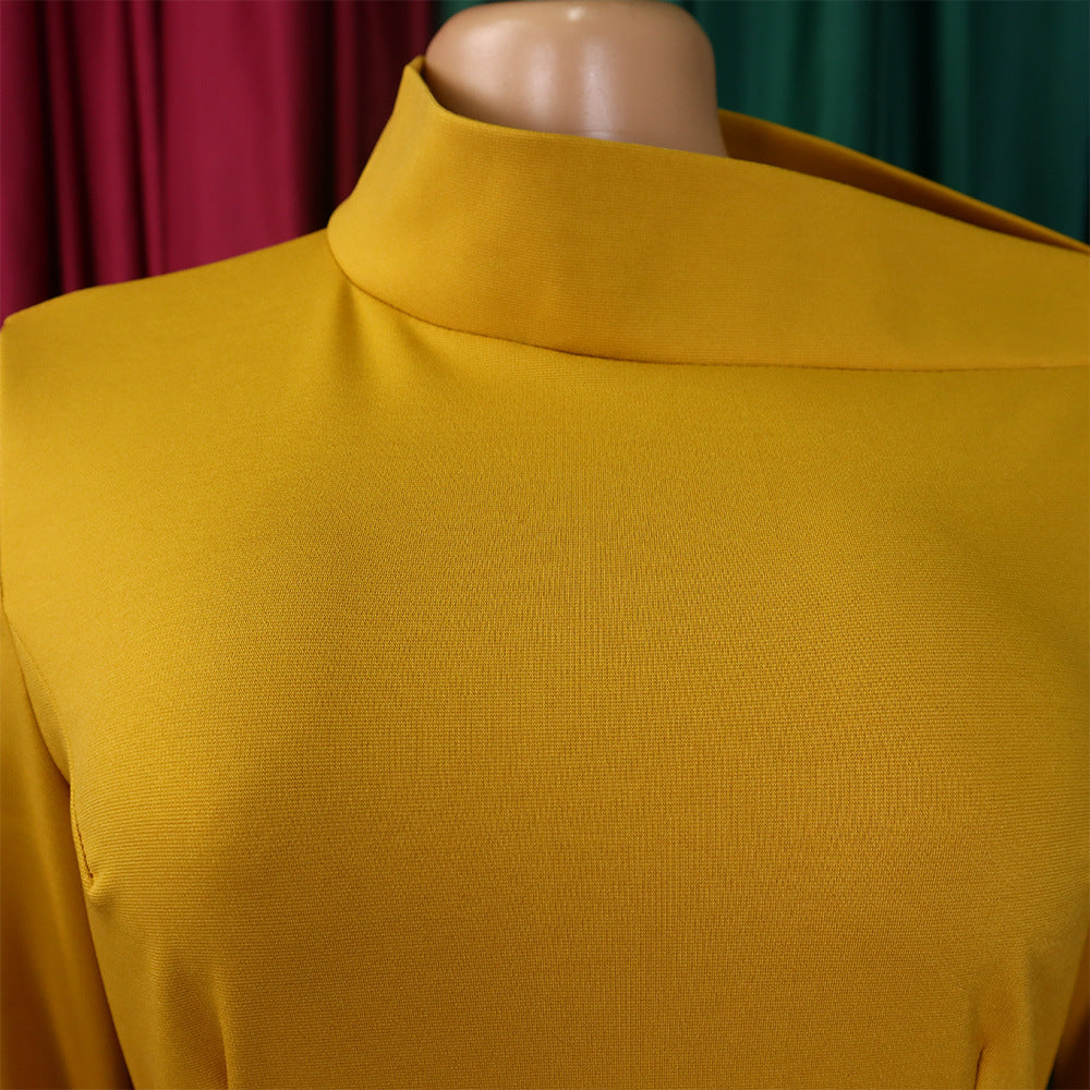 LADIES PLUS SIZE LONG SLEEVE DRESS MUSTARD YELLOW / GREEN / RED (SIZE S - 3XL)
