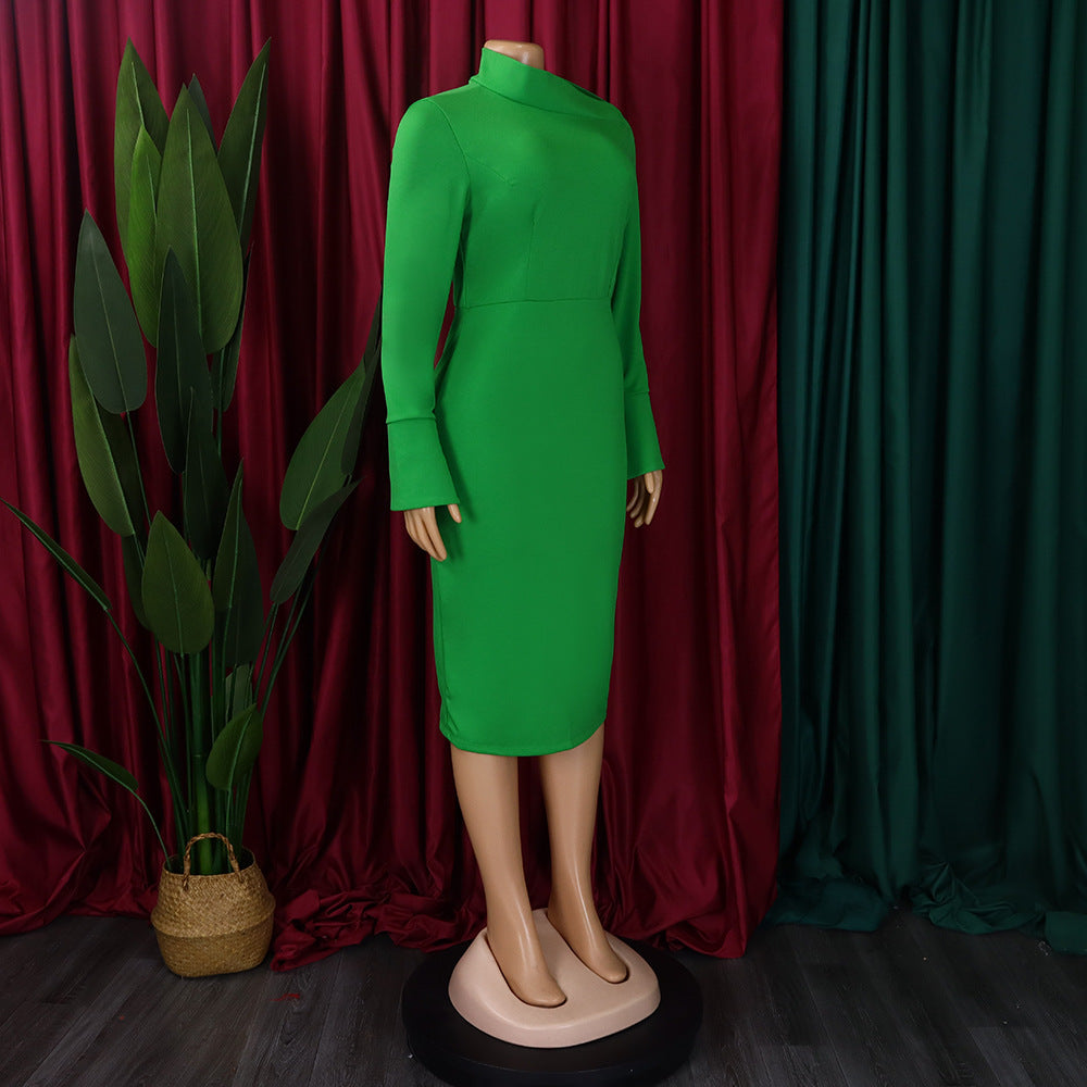 LADIES PLUS SIZE LONG SLEEVE DRESS MUSTARD YELLOW / GREEN / RED (SIZE S - 3XL)
