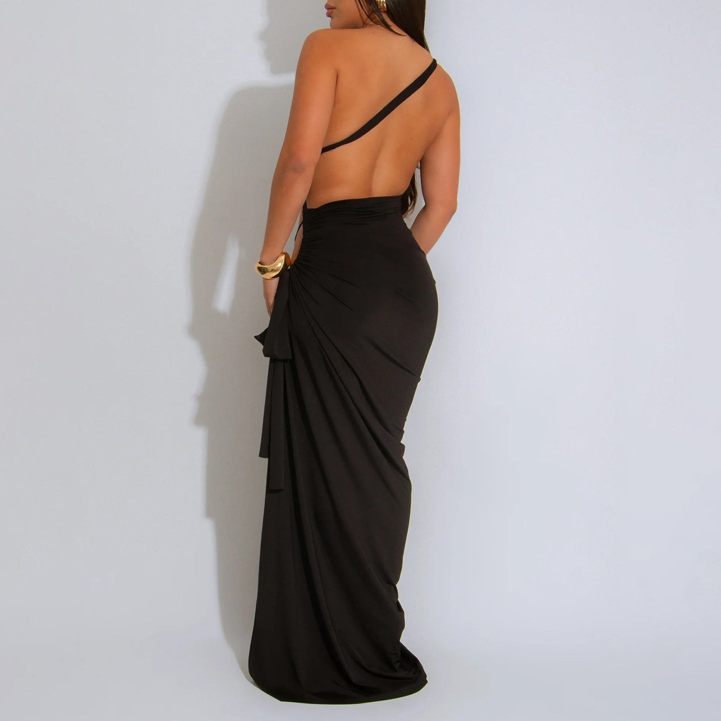 LADIES SEXY LONG DRESS WITH SLIT BLACK / YELLOW / BLUE / DARK PINK / DARK ORANGE (SIZE S - 2XL)