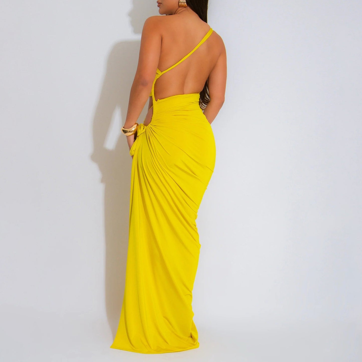 LADIES SEXY LONG DRESS WITH SLIT BLACK / YELLOW / BLUE / DARK PINK / DARK ORANGE (SIZE S - 2XL)