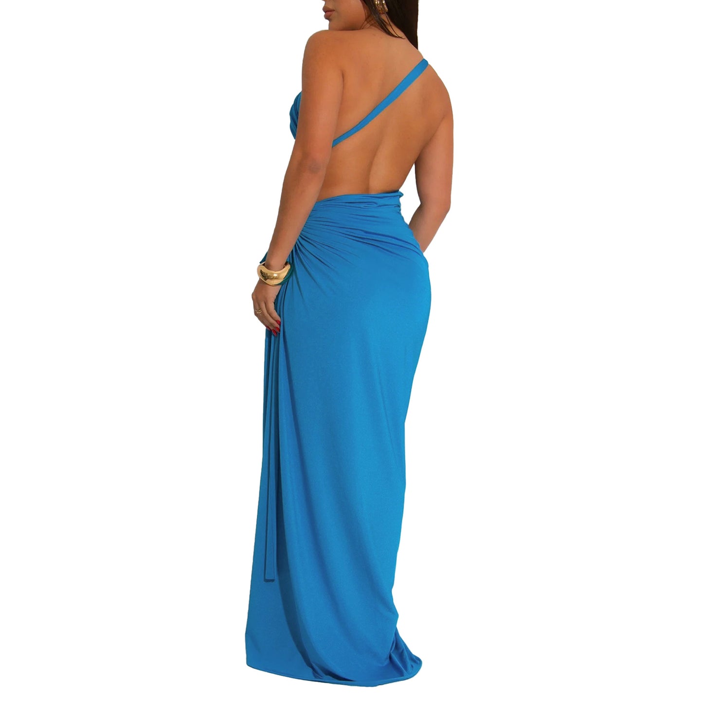 LADIES SEXY LONG DRESS WITH SLIT BLACK / YELLOW / BLUE / DARK PINK / DARK ORANGE (SIZE S - 2XL)