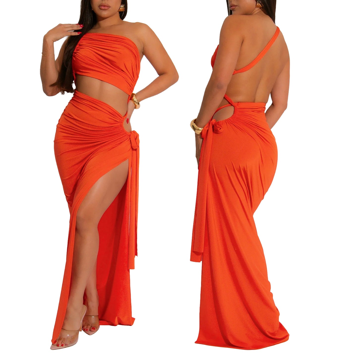 LADIES SEXY LONG DRESS WITH SLIT BLACK / YELLOW / BLUE / DARK PINK / DARK ORANGE (SIZE S - 2XL)