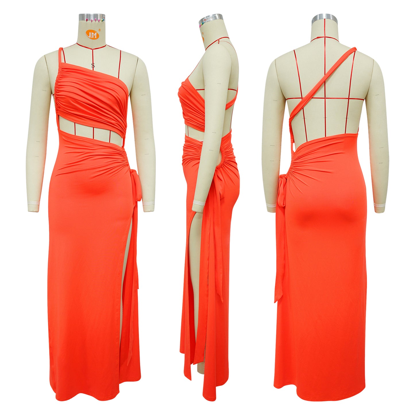 LADIES SEXY LONG DRESS WITH SLIT BLACK / YELLOW / BLUE / DARK PINK / DARK ORANGE (SIZE S - 2XL)