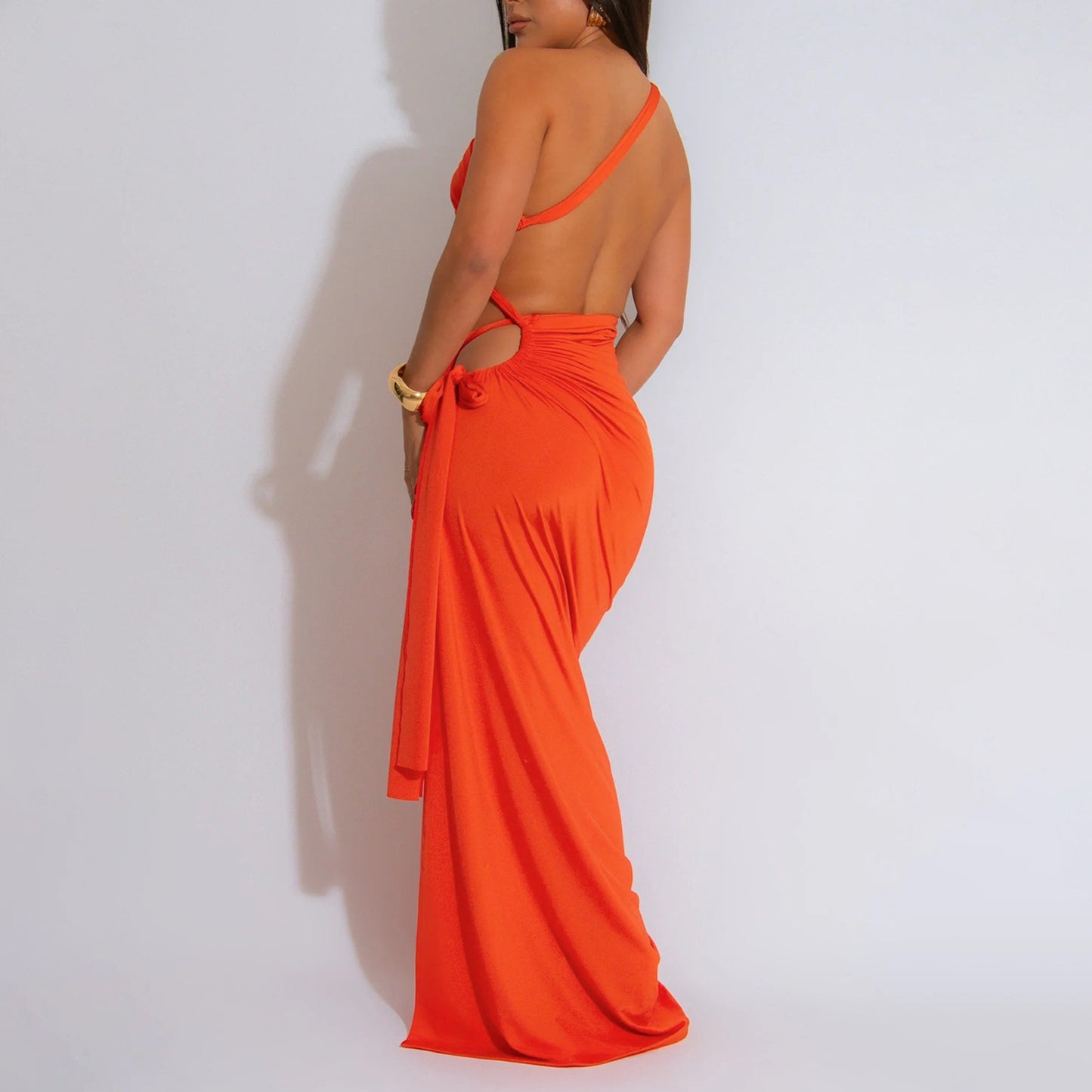 LADIES SEXY LONG DRESS WITH SLIT BLACK / YELLOW / BLUE / DARK PINK / DARK ORANGE (SIZE S - 2XL)