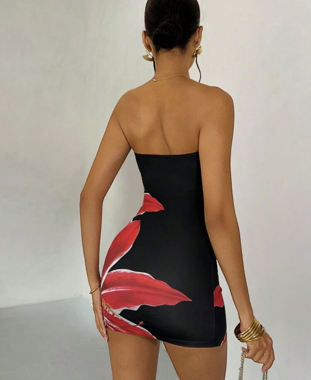LADIES STRAPLESS MINI DRESS BLUE / BLACK-RED / YELLOW / WHITE-PINK (SIZE S - XL)
