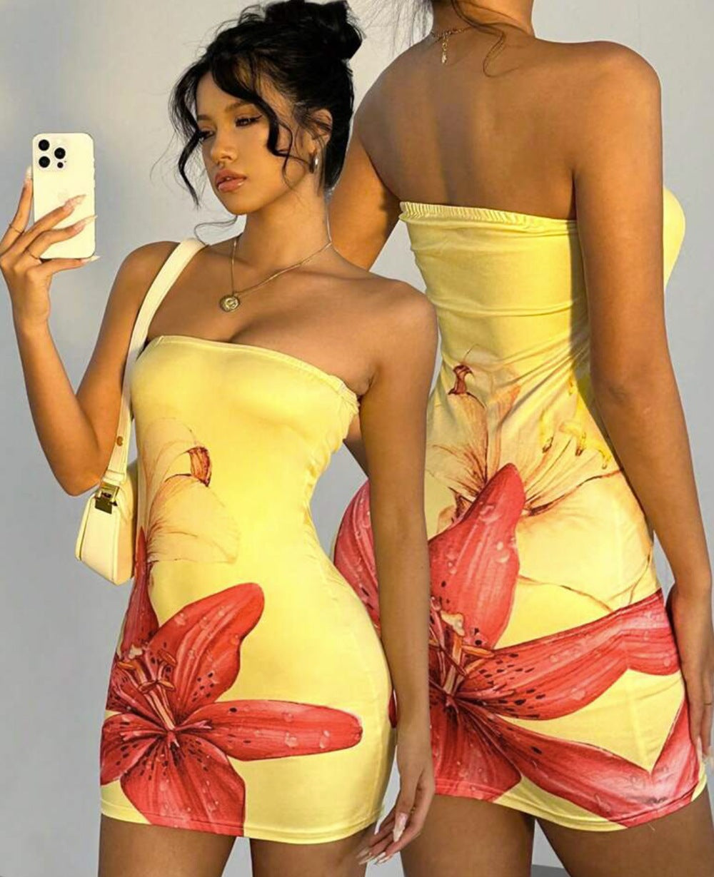 LADIES STRAPLESS MINI DRESS BLUE / BLACK-RED / YELLOW / WHITE-PINK (SIZE S - XL)