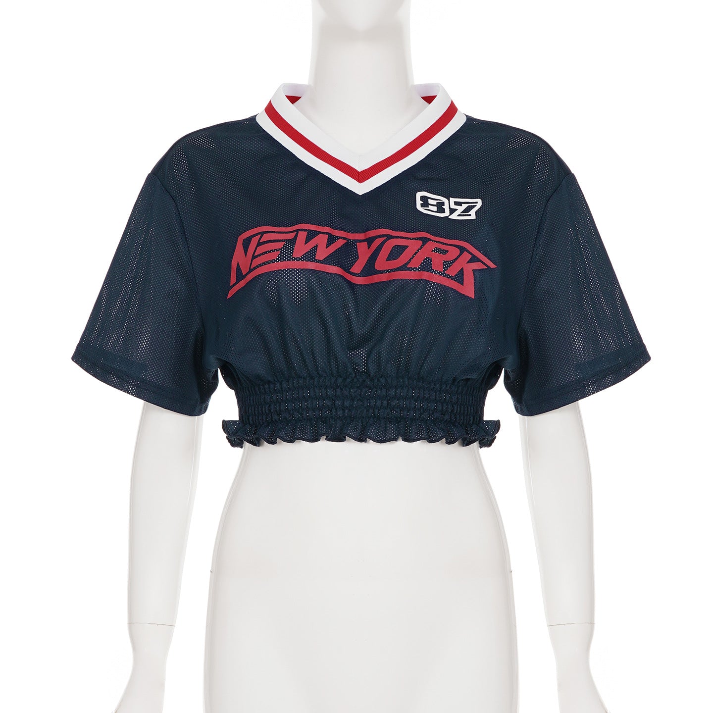 LADIES SEXY SHORT SLEEVE CROPPED T-SHIRT DARK BLUE (SIZE S - L)
