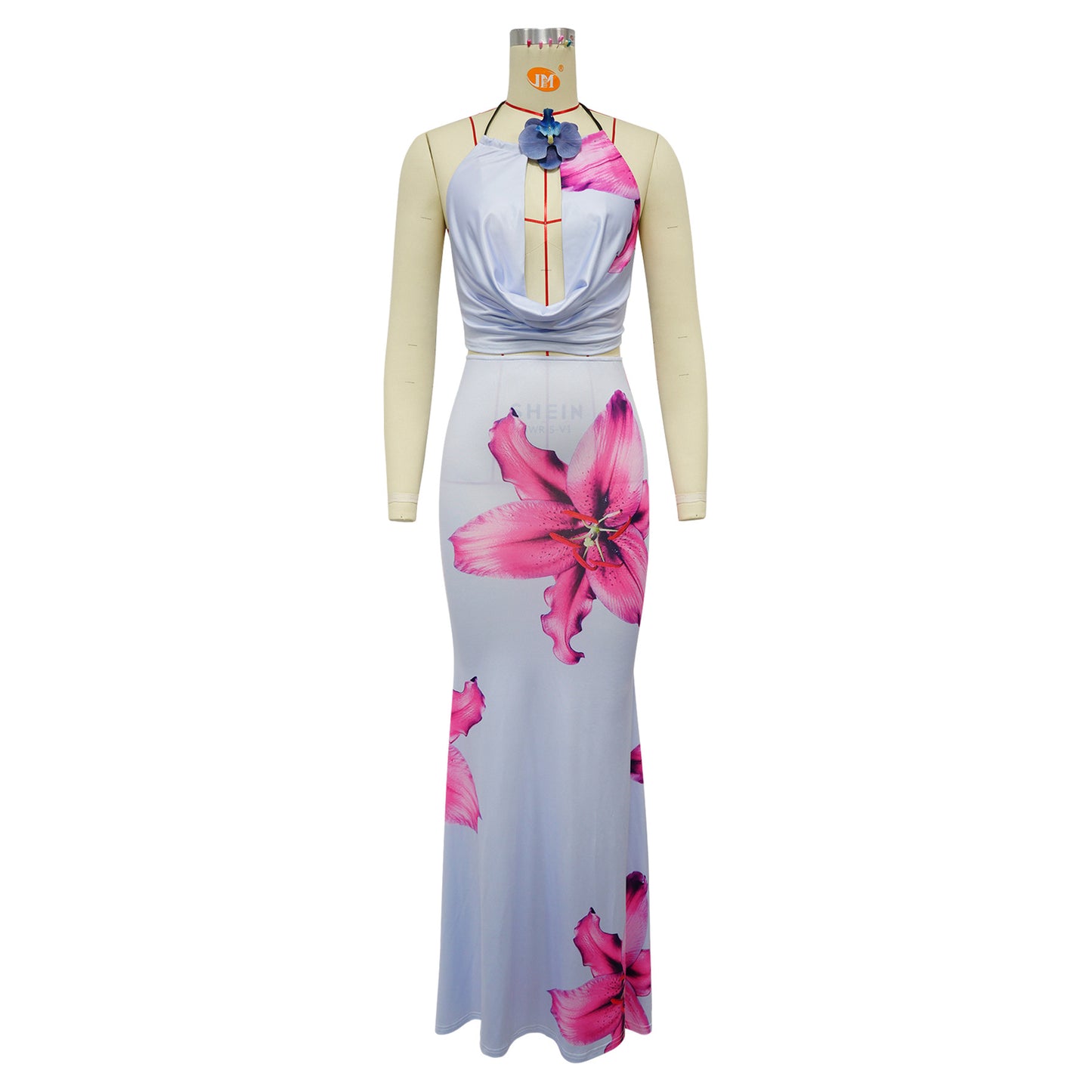 LADIES TWO PIECE TOP & SKIRT SET LIGHT PURPLE / LIGHT BLUE / LIGHT YELLOW (SIZE S - 2XL)