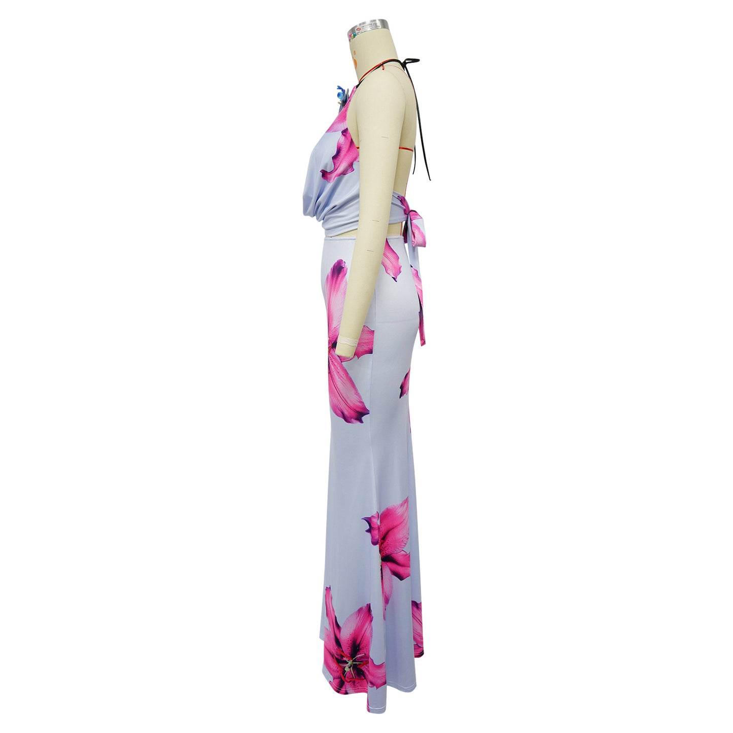LADIES TWO PIECE TOP & SKIRT SET LIGHT PURPLE / LIGHT BLUE / LIGHT YELLOW (SIZE S - 2XL)