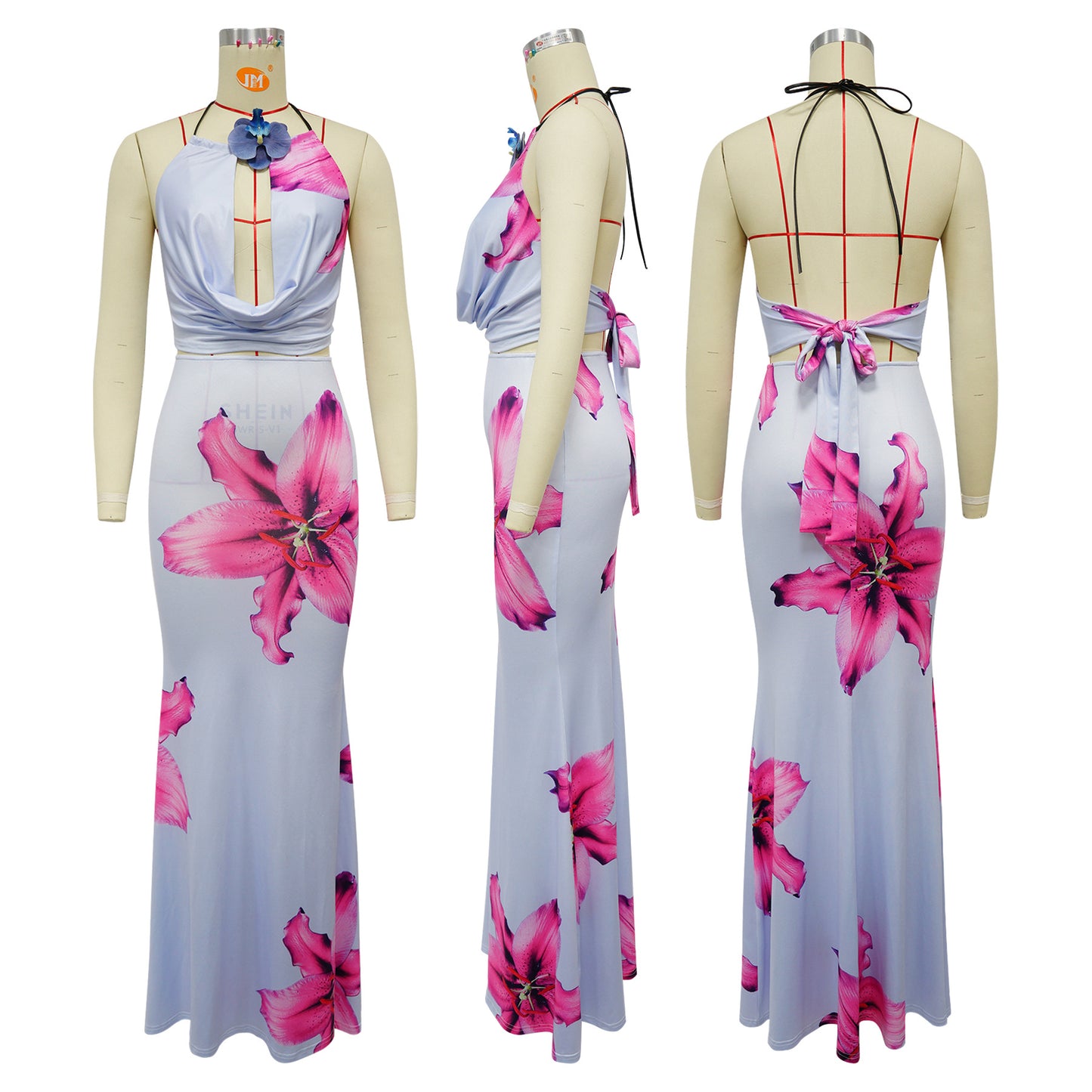 LADIES TWO PIECE TOP & SKIRT SET LIGHT PURPLE / LIGHT BLUE / LIGHT YELLOW (SIZE S - 2XL)