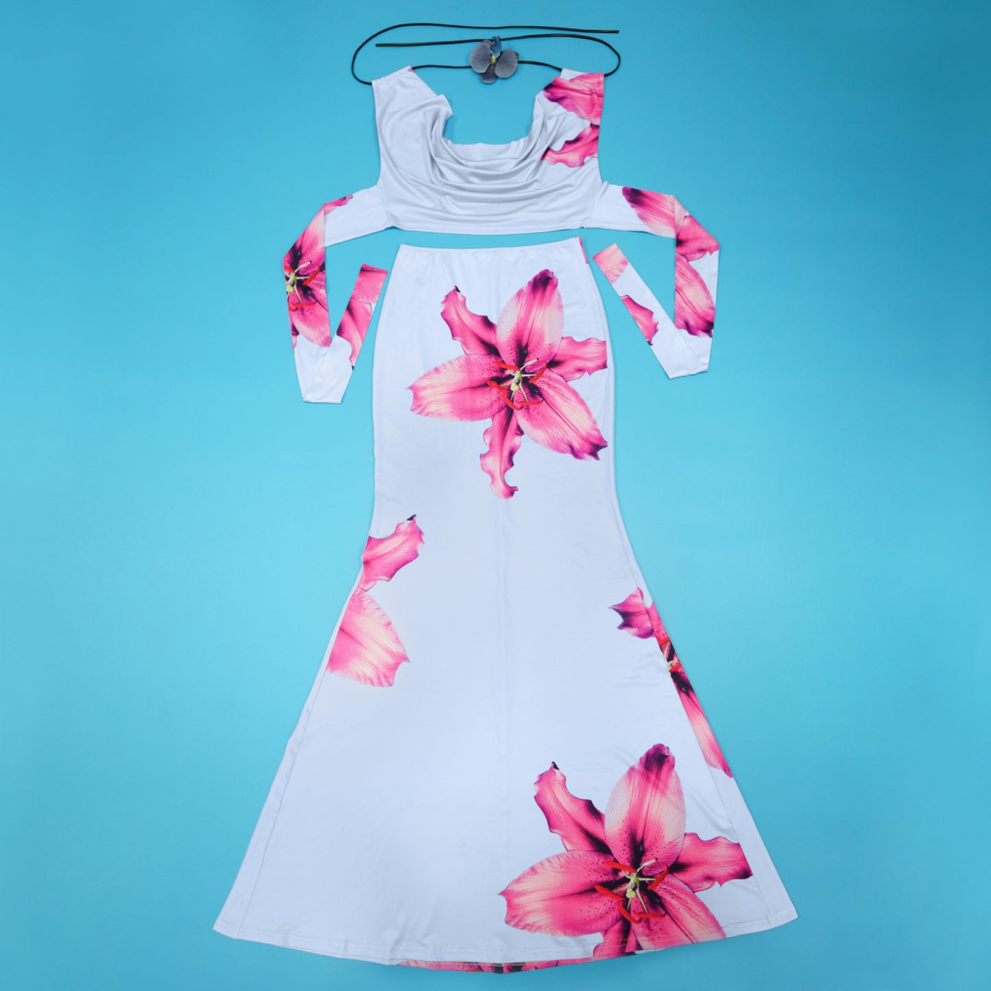 LADIES TWO PIECE TOP & SKIRT SET LIGHT PURPLE / LIGHT BLUE / LIGHT YELLOW (SIZE S - 2XL)