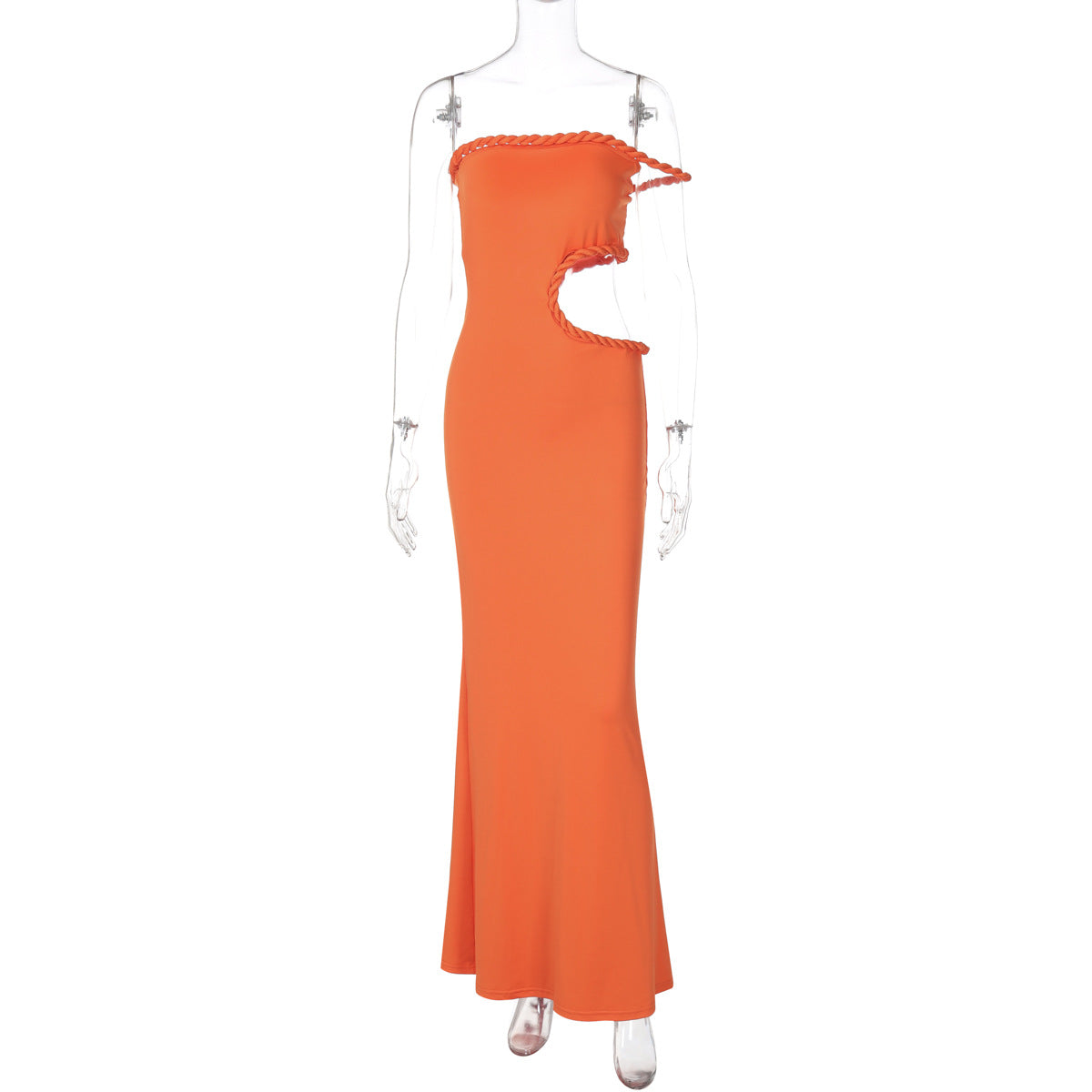 LADIES OFF THE SHOULDER CUT OUT LONG DRESS DARK ORANGE / BLACK (SIZE S - L)