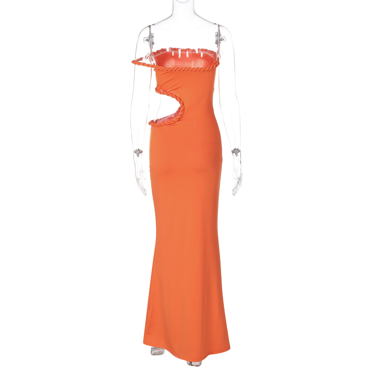 LADIES OFF THE SHOULDER CUT OUT LONG DRESS DARK ORANGE / BLACK (SIZE S - L)