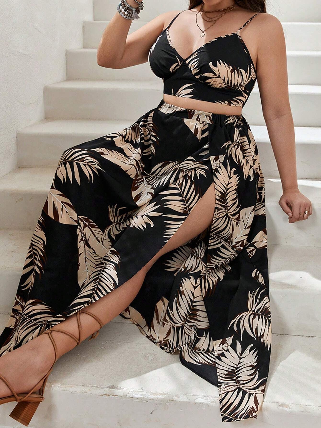 LADIES PLUS SIZE BOHEMIAN TOP & LONG SKIRT SET WINE RED / BLACK (SIZE XL - 4XL)