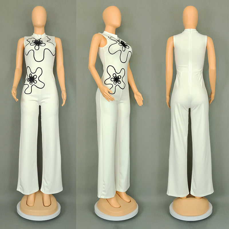 LADIES SLEEVELESS JUMPSUIT WHITE / BLACK / PINK / DARK GREEN (SIZE M - 2XL)