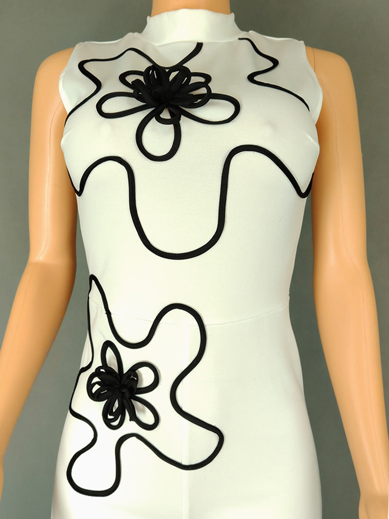 LADIES SLEEVELESS JUMPSUIT WHITE / BLACK / PINK / DARK GREEN (SIZE M - 2XL)