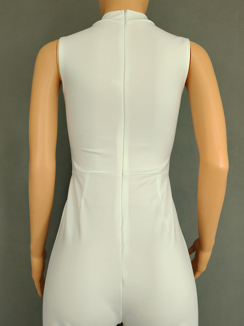 LADIES SLEEVELESS JUMPSUIT WHITE / BLACK / PINK / DARK GREEN (SIZE M - 2XL)