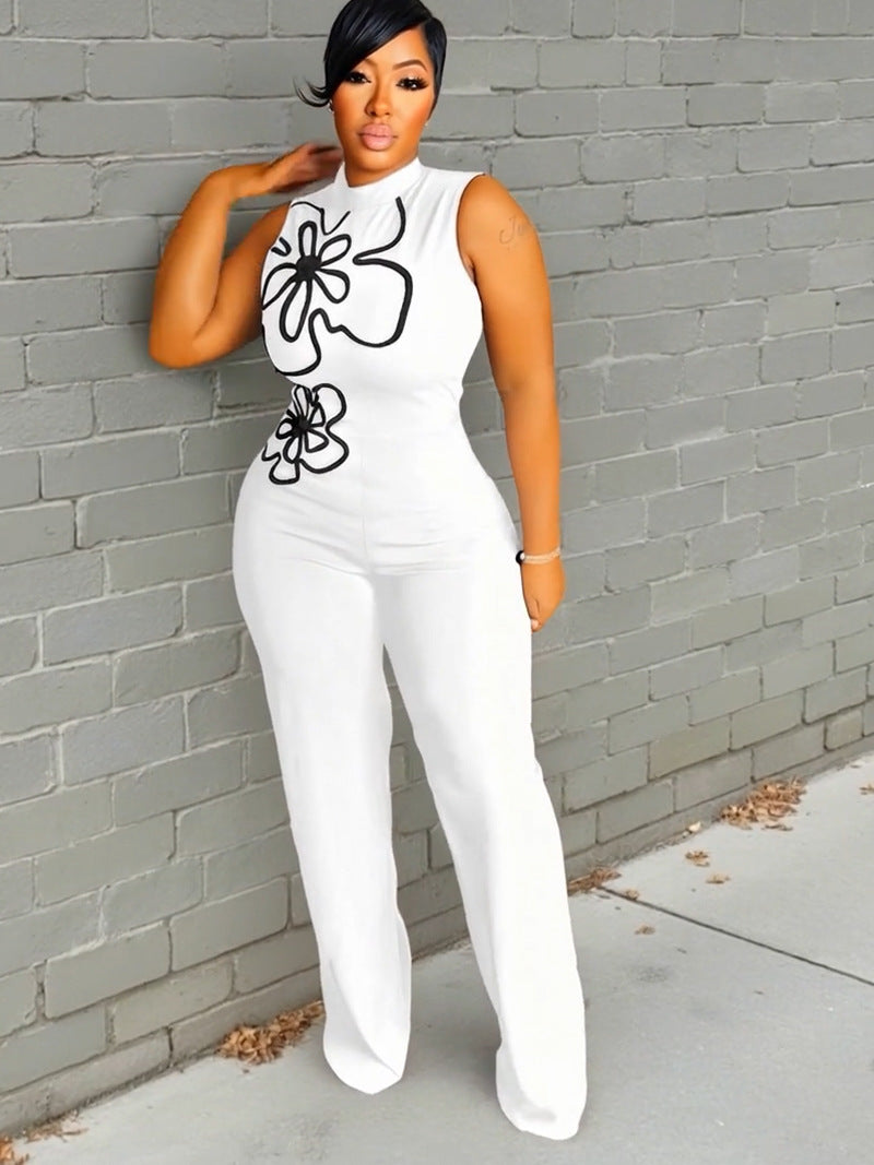 LADIES SLEEVELESS JUMPSUIT WHITE / BLACK / PINK / DARK GREEN (SIZE M - 2XL)