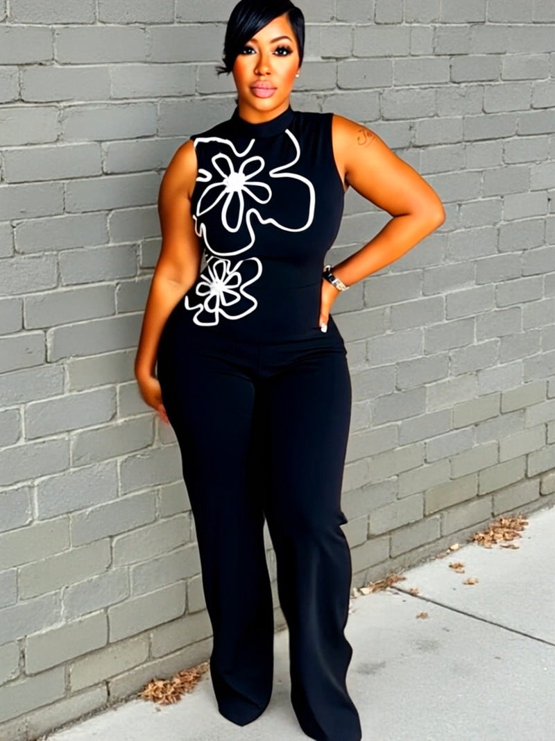 LADIES SLEEVELESS JUMPSUIT WHITE / BLACK / PINK / DARK GREEN (SIZE M - 2XL)