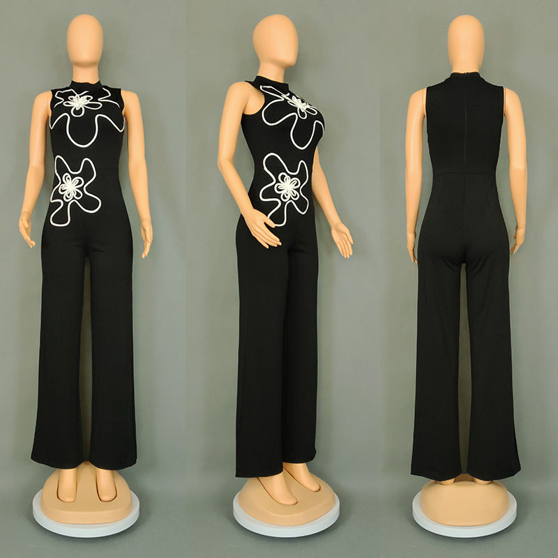 LADIES SLEEVELESS JUMPSUIT WHITE / BLACK / PINK / DARK GREEN (SIZE M - 2XL)